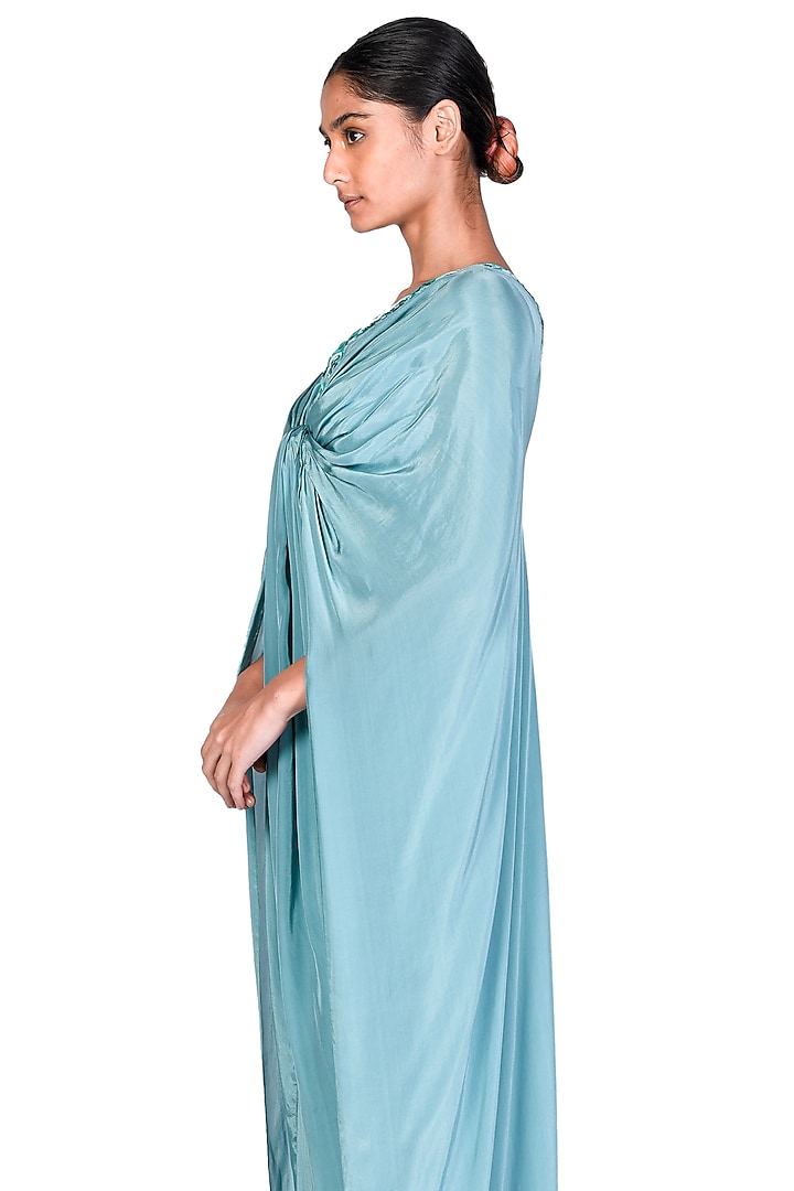 Teal Embroidered Knotted Tunic Set by Dev R Nil at Pernia's Pop Up Shop