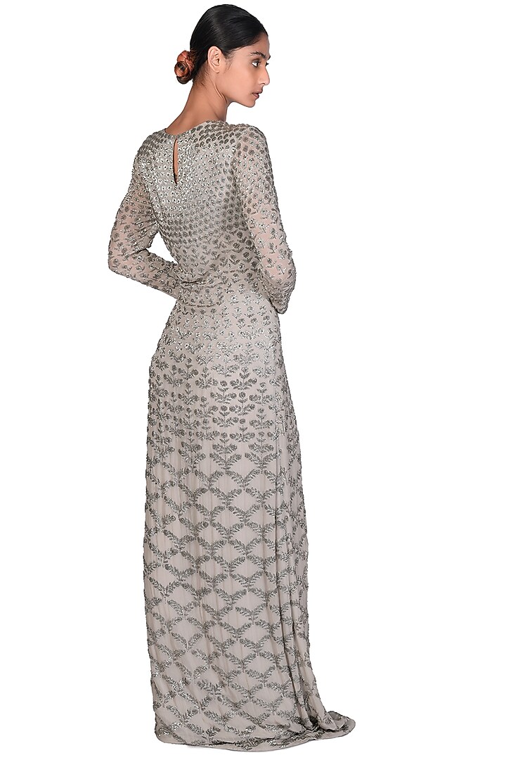 Grey Embroidered Gown by Dev R Nil at Pernia's Pop Up Shop
