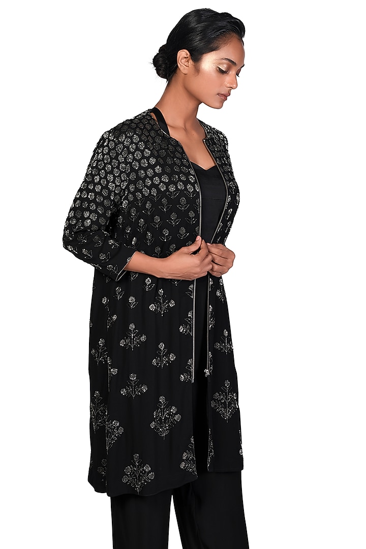 Black Embroidered Jacket Set by Dev R Nil at Pernia's Pop Up Shop