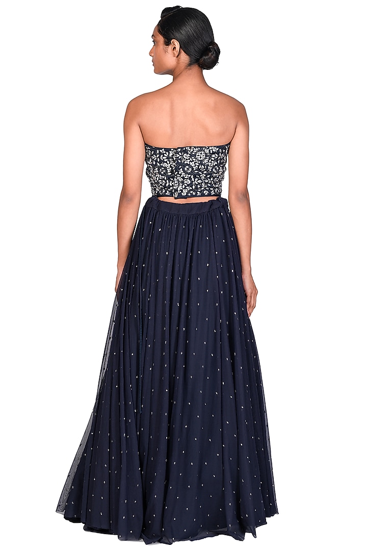Navy Blue Embroidered Skirt Set by Dev R Nil at Pernia's Pop Up Shop