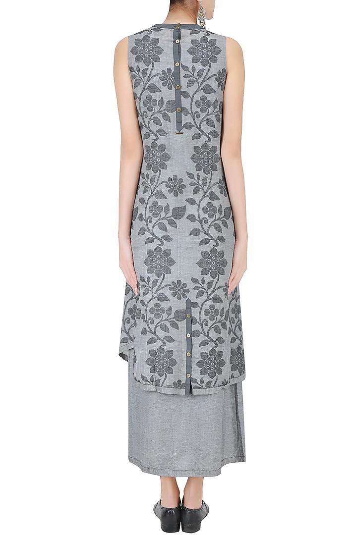 Light grey floral jamdani criss cross two layered dress available only at Pernia's Pop Up Shop.