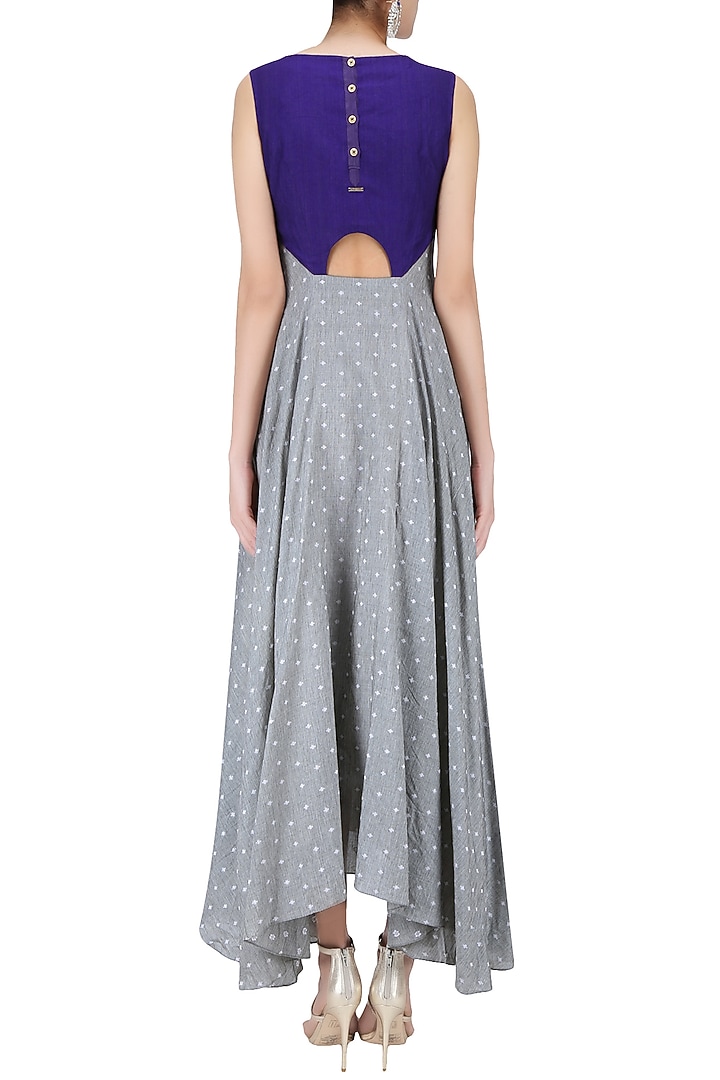 Light grey and purple cut out flared asymmetrical dress available only at Pernia's Pop Up Shop.