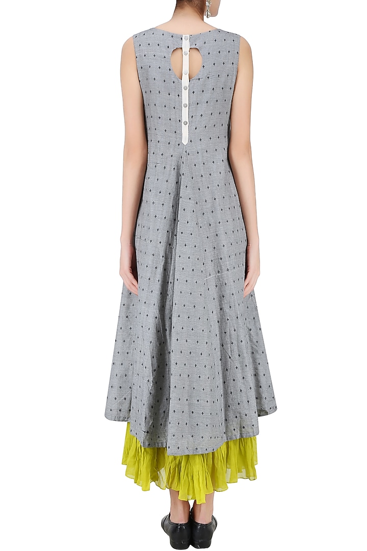 Light grey and lime jamdani brocade motifs maxi dress available only at Pernia's Pop Up Shop.