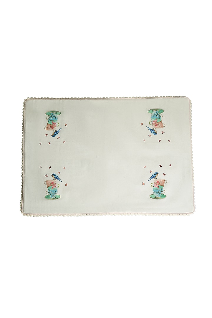 White Organic Cotton Digital Printed Tea Dessert Table Mat Set by DE CHEVALERiE en Rouge at Pernia's Pop Up Shop