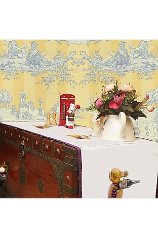 White Organic Cotton Crimson Easter Printed Table Runner by DE CHEVALERiE en Rouge