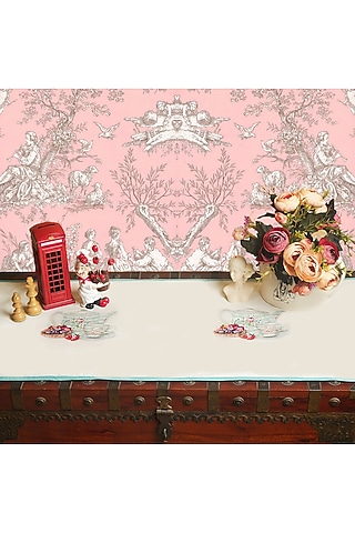 White Organic Cotton Persian Ocher Printed Table Runner by DE CHEVALERiE en Rouge