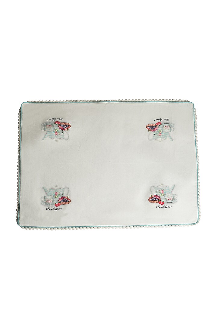 White Organic Cotton Persian Ocher Printed Table Mat Set by DE CHEVALERiE en Rouge at Pernia's Pop Up Shop