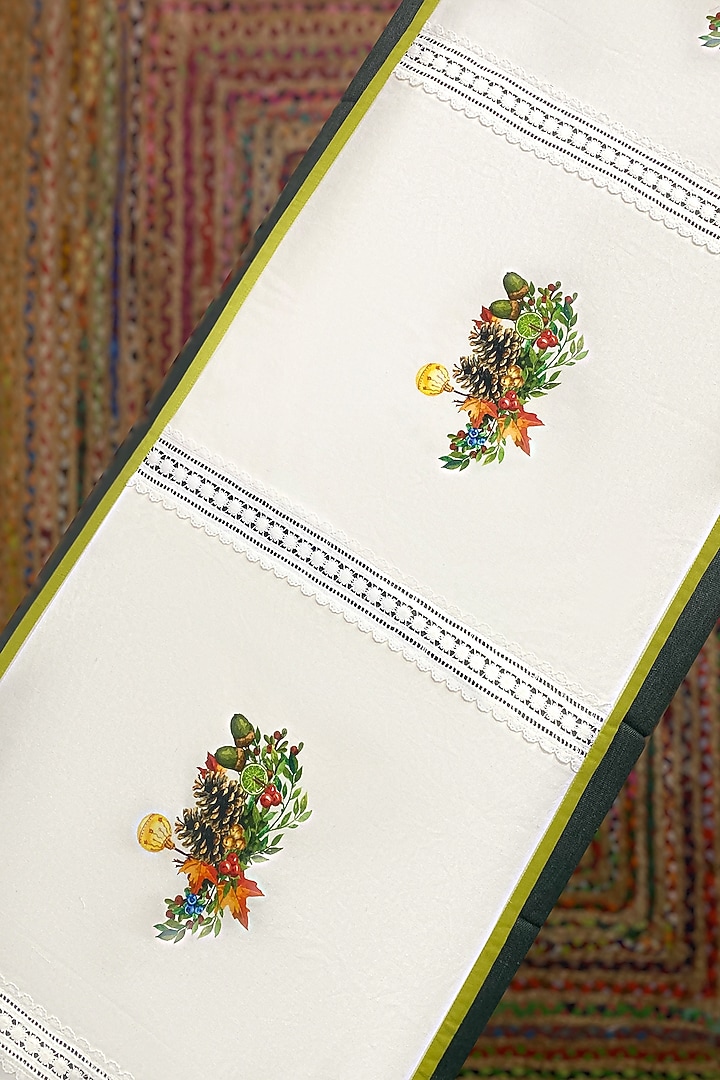 White Organic Cotton Christmas Noel Printed Table Runner by DE CHEVALERiE en Rouge at Pernia's Pop Up Shop