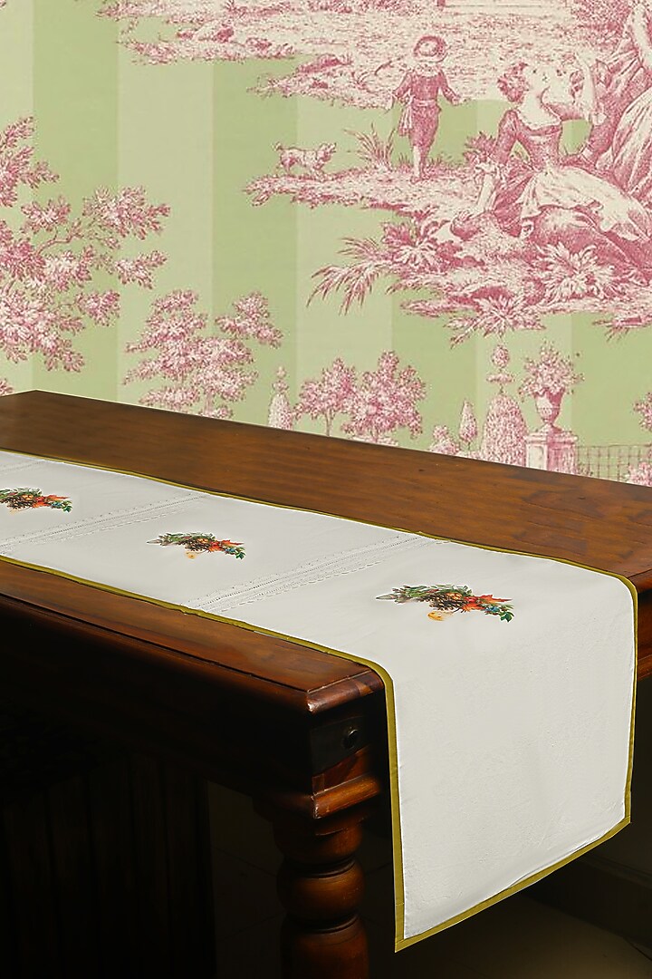 White Organic Cotton Christmas Noel Printed Table Runner by DE CHEVALERiE en Rouge at Pernia's Pop Up Shop