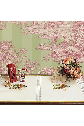 White Organic Cotton Christmas Noel Printed Table Runner by DE CHEVALERiE en Rouge