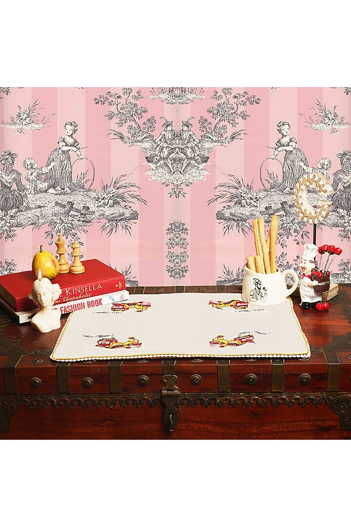White Organic Cotton Rose Macaron Printed Table Mat Set by DE CHEVALERiE en Rouge at Pernia's Pop Up Shop