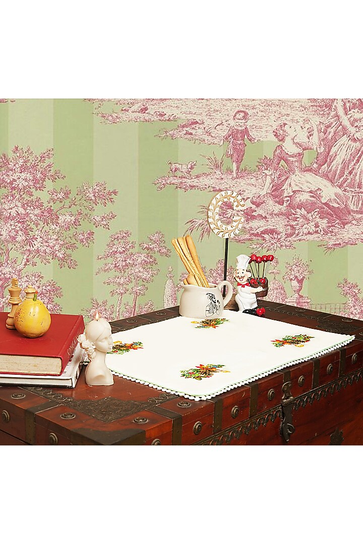 White Organic Cotton Christmas Noel Printed Table Mat Set by DE CHEVALERiE en Rouge at Pernia's Pop Up Shop