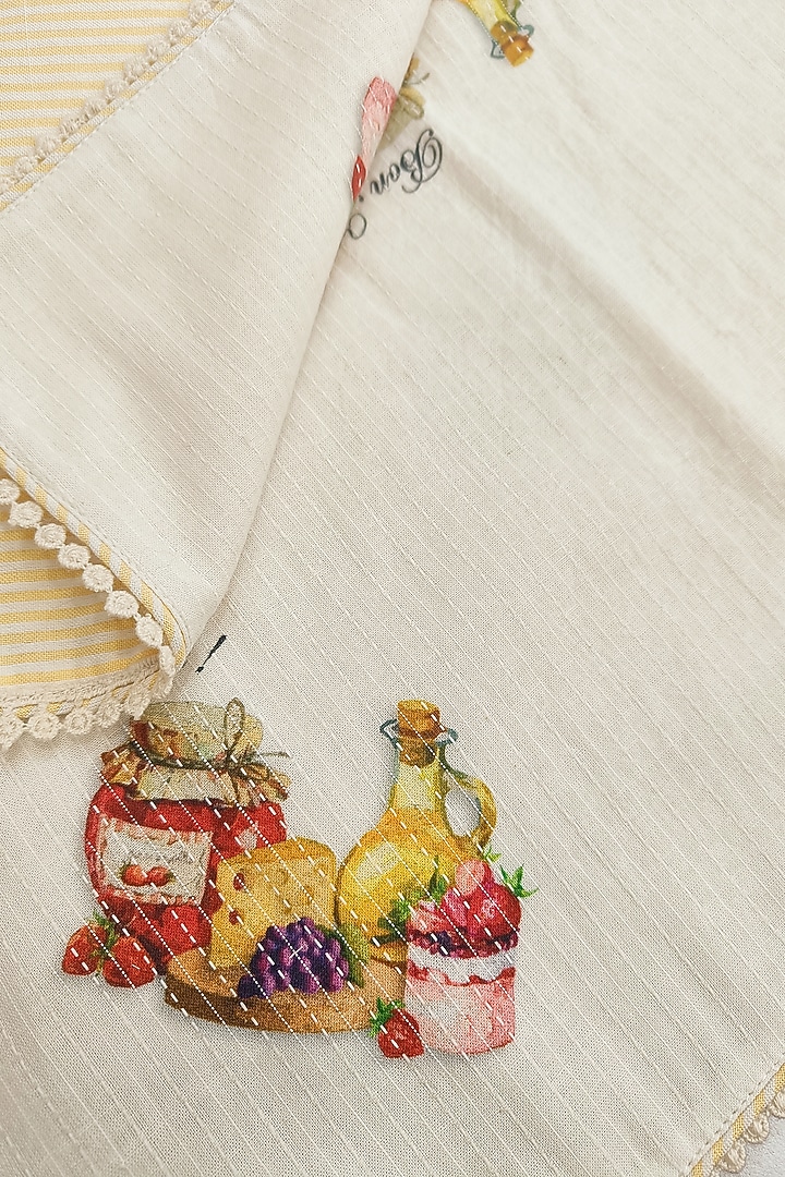 White Organic Cotton Rose Macaron Printed Table Napkin Set by DE CHEVALERiE en Rouge at Pernia's Pop Up Shop