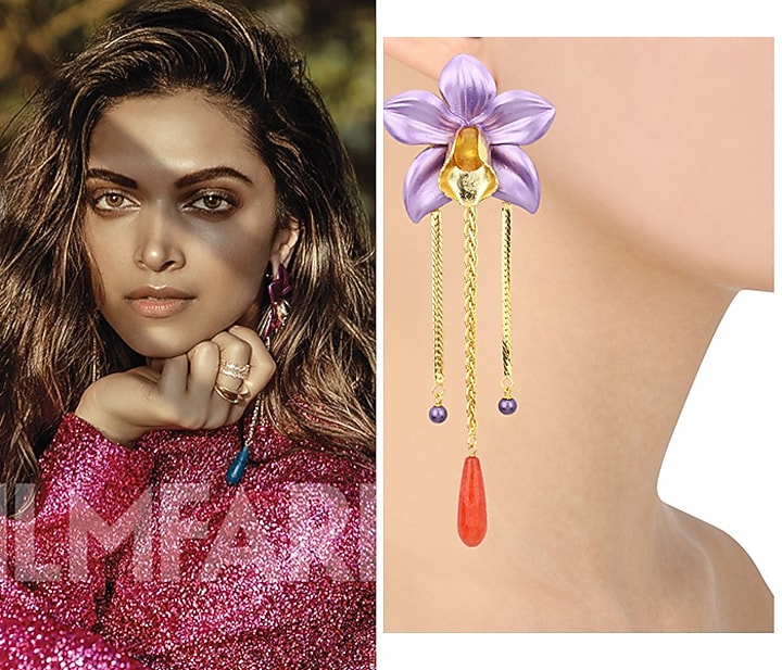 Gold plated purple acrylic flower top earrings available only at Pernia's Pop Up Shop.