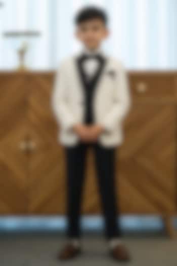 White Blended Tuxedo Set For Boys by Devils N Angels at Pernia's Pop Up Shop