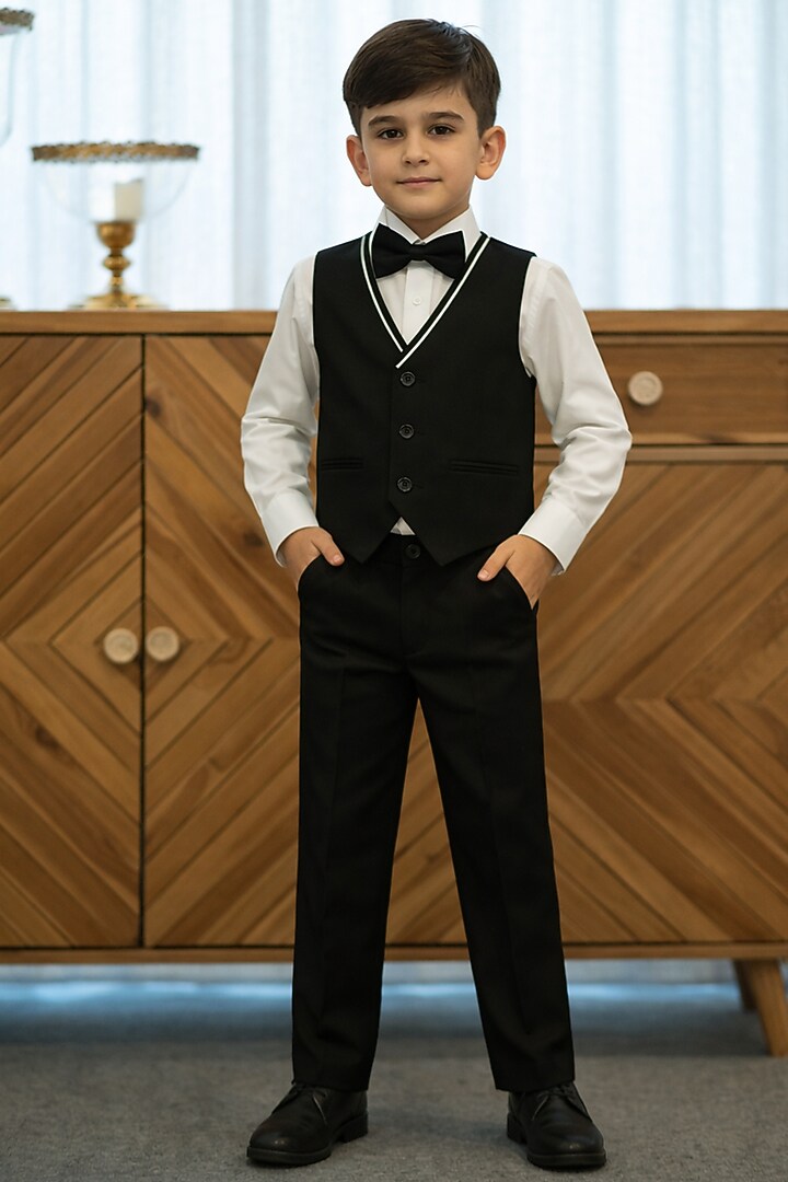 White Blended Tuxedo Set For Boys by Devils N Angels at Pernia's Pop Up Shop