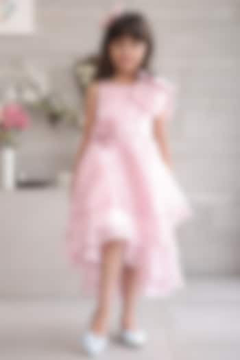 Pink Jimmy Choo Floral Embroidered Dress For Girls by Devils N Angels at Pernia's Pop Up Shop