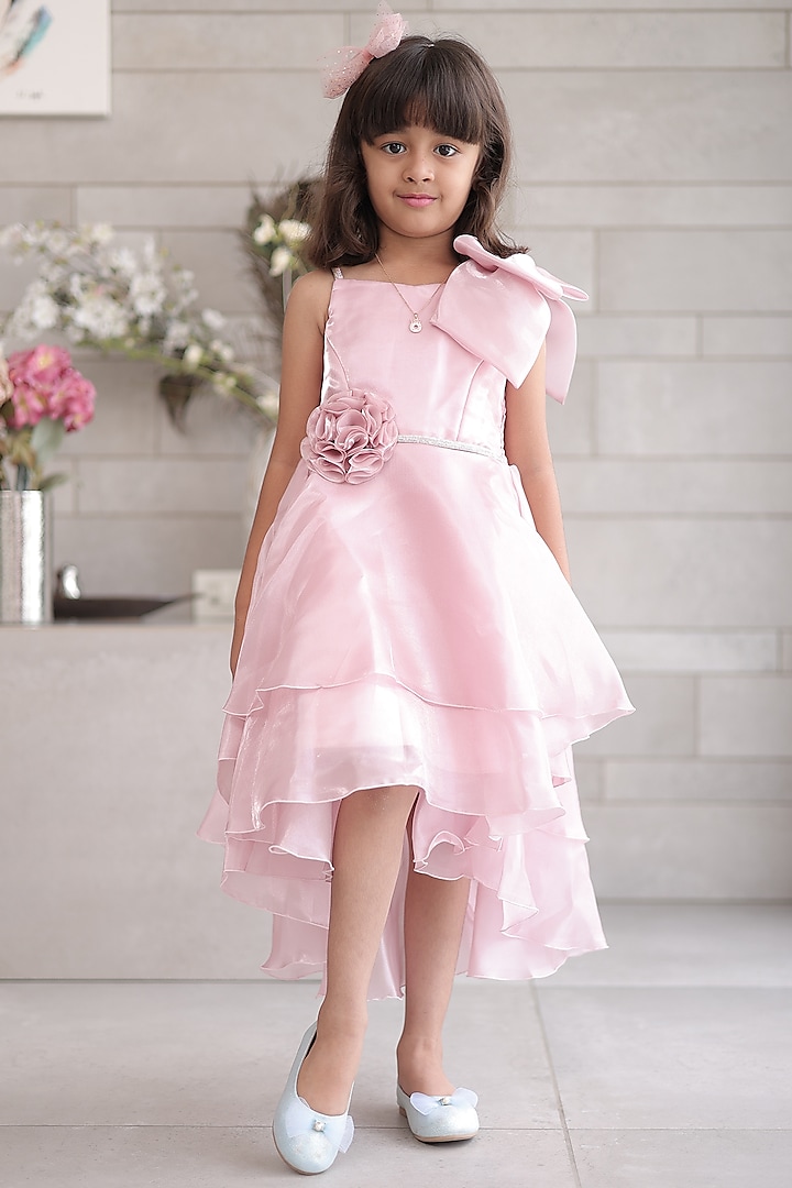 Pink Jimmy Choo Floral Embroidered Dress For Girls by Devils N Angels at Pernia's Pop Up Shop