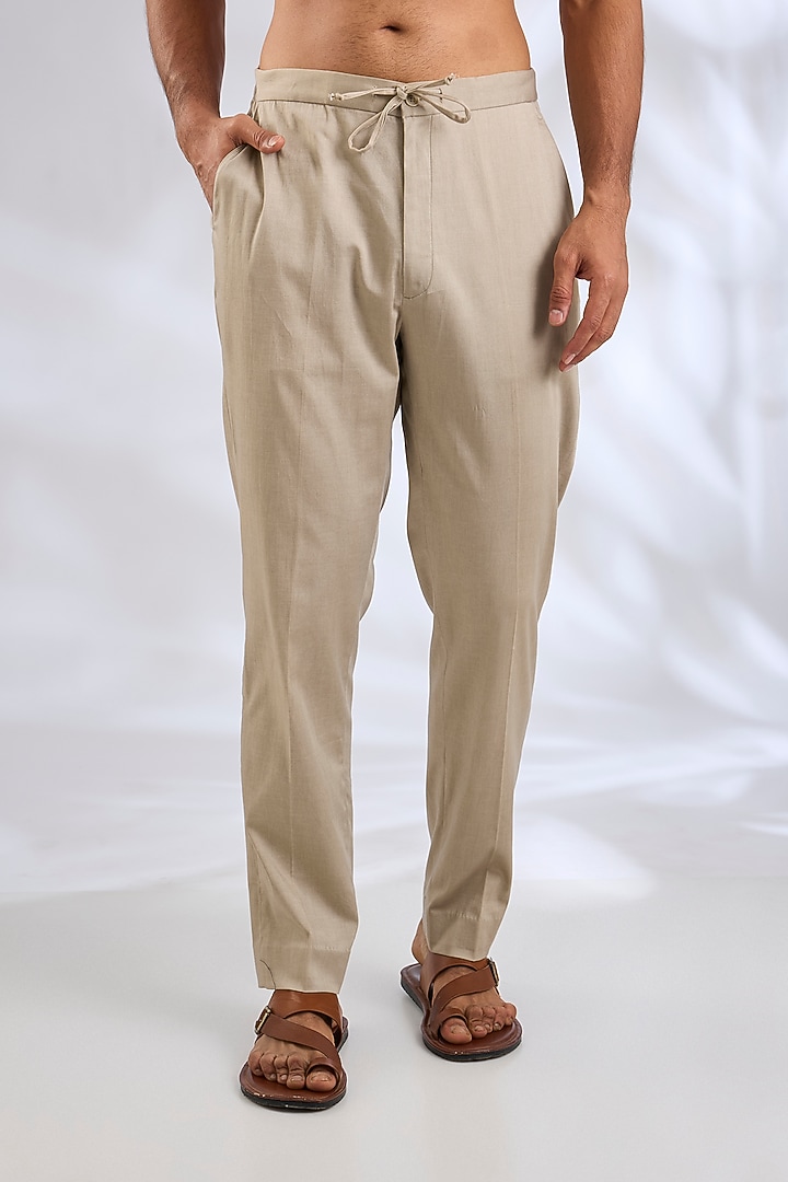 Sand Summer Tussar Silk Aari Embroidered Kurta Set by Devnaagri Men at Pernia's Pop Up Shop