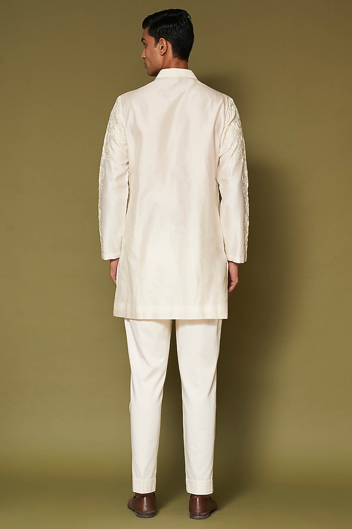 Ivory Silk Chanderi Dori Embroidered Kurta Set by Devnaagri Men at Pernia's Pop Up Shop