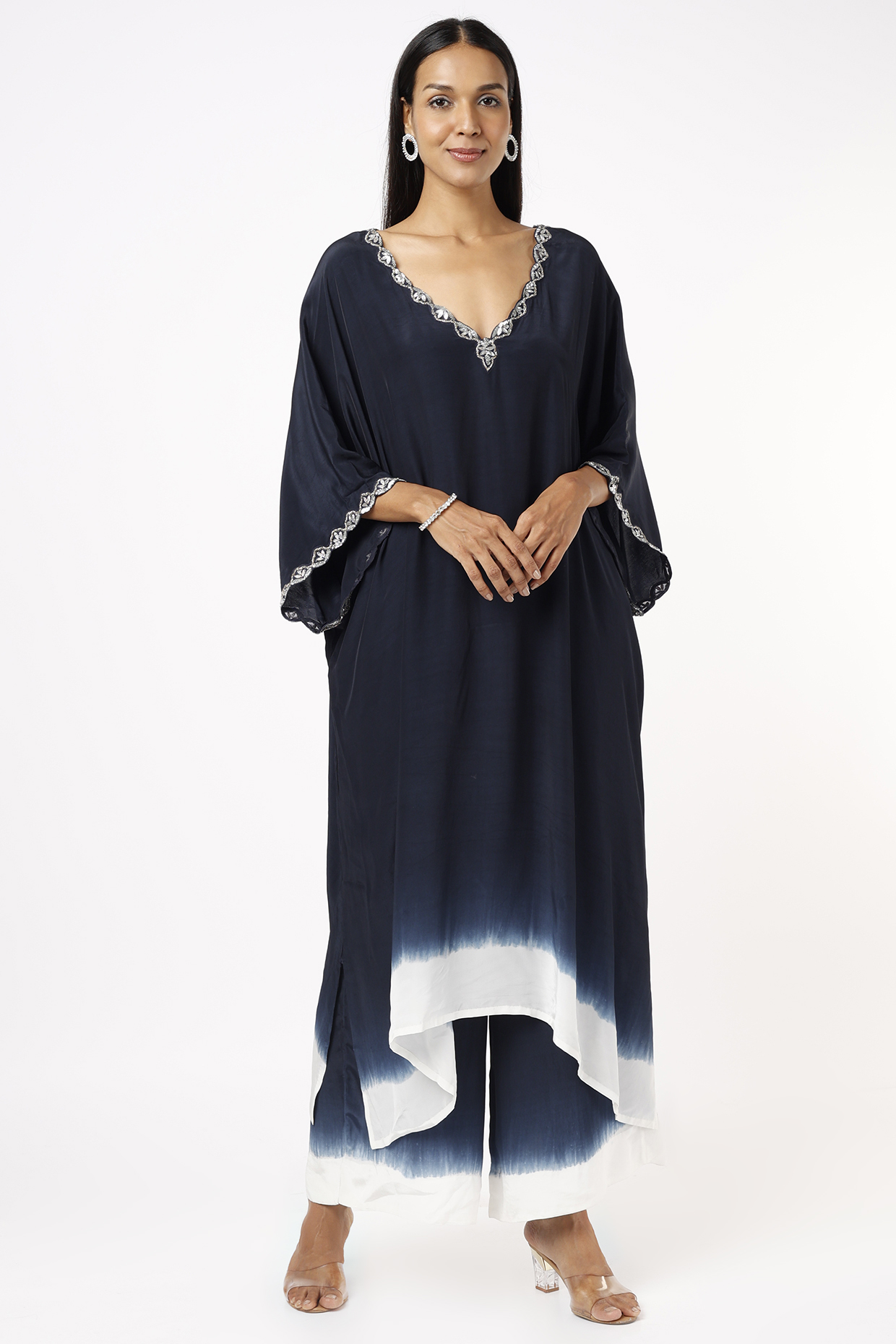 Crayon Navy Blue & White Tie-Dyed Kaftan Set by Dev R Nil at Pernia's Pop Up Shop