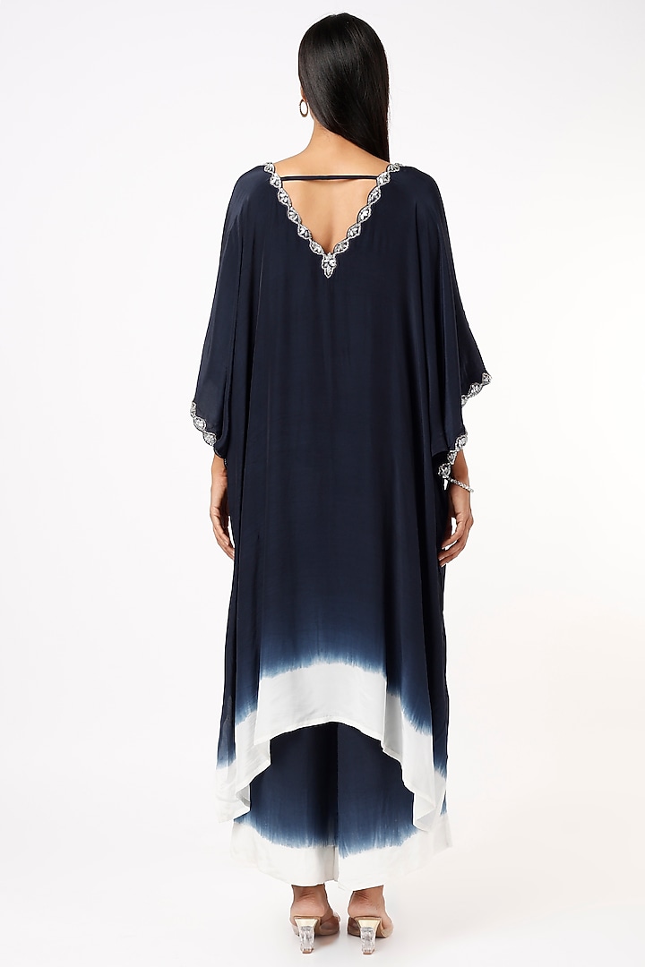 Crayon Navy Blue & White Tie-Dyed Kaftan Set by Dev R Nil at Pernia's Pop Up Shop