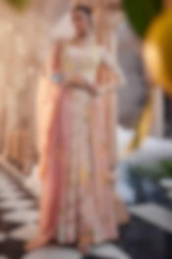 Pink Chiffon Printed & Embroidered Wedding Anarkali Set by Show Shaa at Pernia's Pop Up Shop