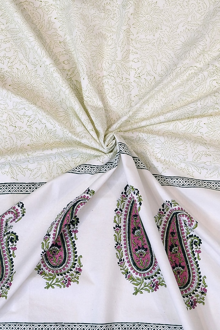 White & Pink Cotton Hand Block Printed Bedsheet (Set of 3) by Design Gaatha at Pernia's Pop Up Shop