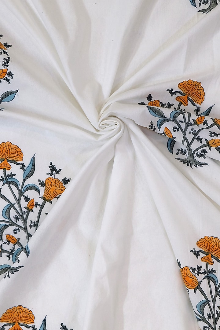 White & Yellow Floral Motif Cotton Hand Block Printed Bedsheet (Set of 3) by Design Gaatha at Pernia's Pop Up Shop