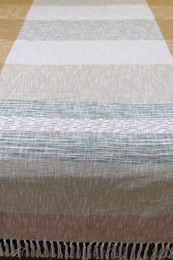 Cream & Beige Cotton Stripes Printed Bedcover by Design Gaatha
