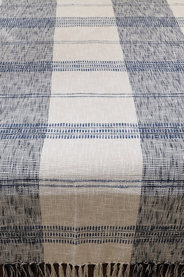 Cream & Beige Cotton Stripes Handloom Woven Bedcover by Design Gaatha