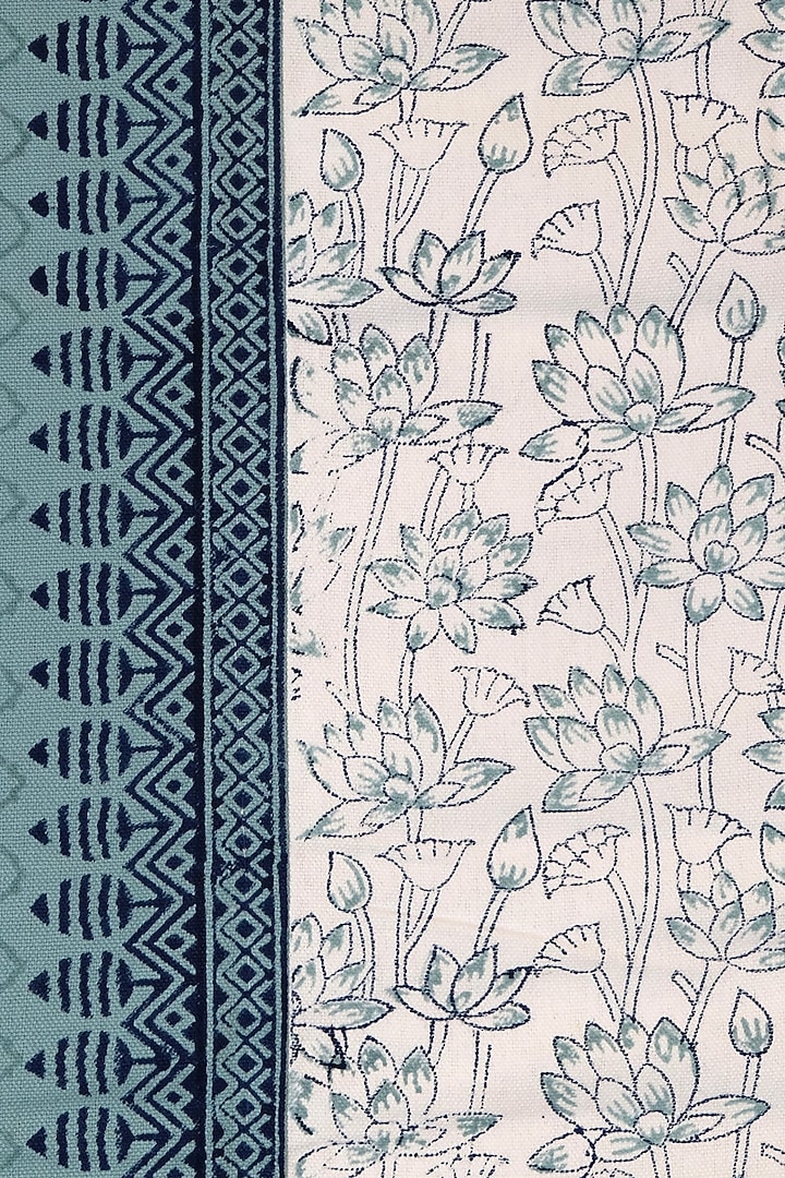 Off-White & Blue Cotton Duck Floral Printed Bedcover (Set Of 3) by Design Gaatha at Pernia's Pop Up Shop