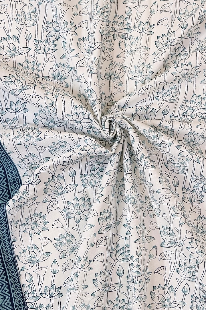 Off-White & Blue Cotton Duck Floral Printed Bedcover (Set Of 3) by Design Gaatha at Pernia's Pop Up Shop