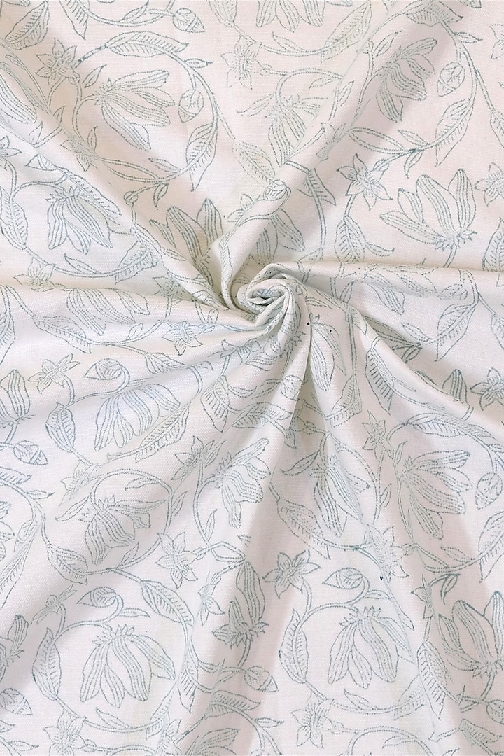Off-White & Blue Cotton Duck Floral Printed Bedcover (Set Of 3) by Design Gaatha at Pernia's Pop Up Shop