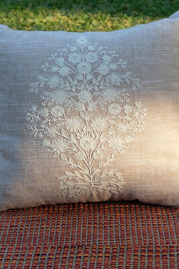Beige & Off-White Cotton Dori Embroidered Cushion Cover by Design Gaatha at Pernia's Pop Up Shop