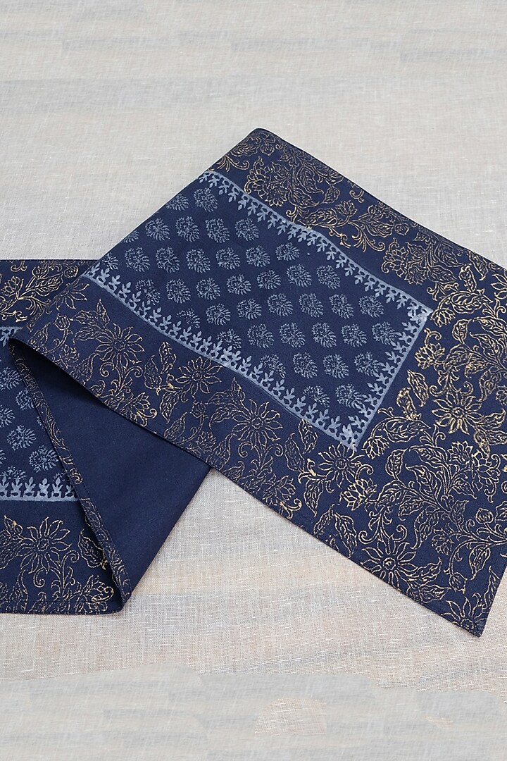 Navy Blue & Gold Cotton Hand Block Printed Table Runner by Design Gaatha at Pernia's Pop Up Shop