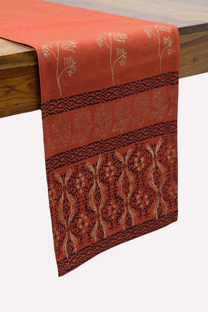 Burnt Orange & Gold Cotton Hand Block Printed Table Runner by Design Gaatha at Pernia's Pop Up Shop