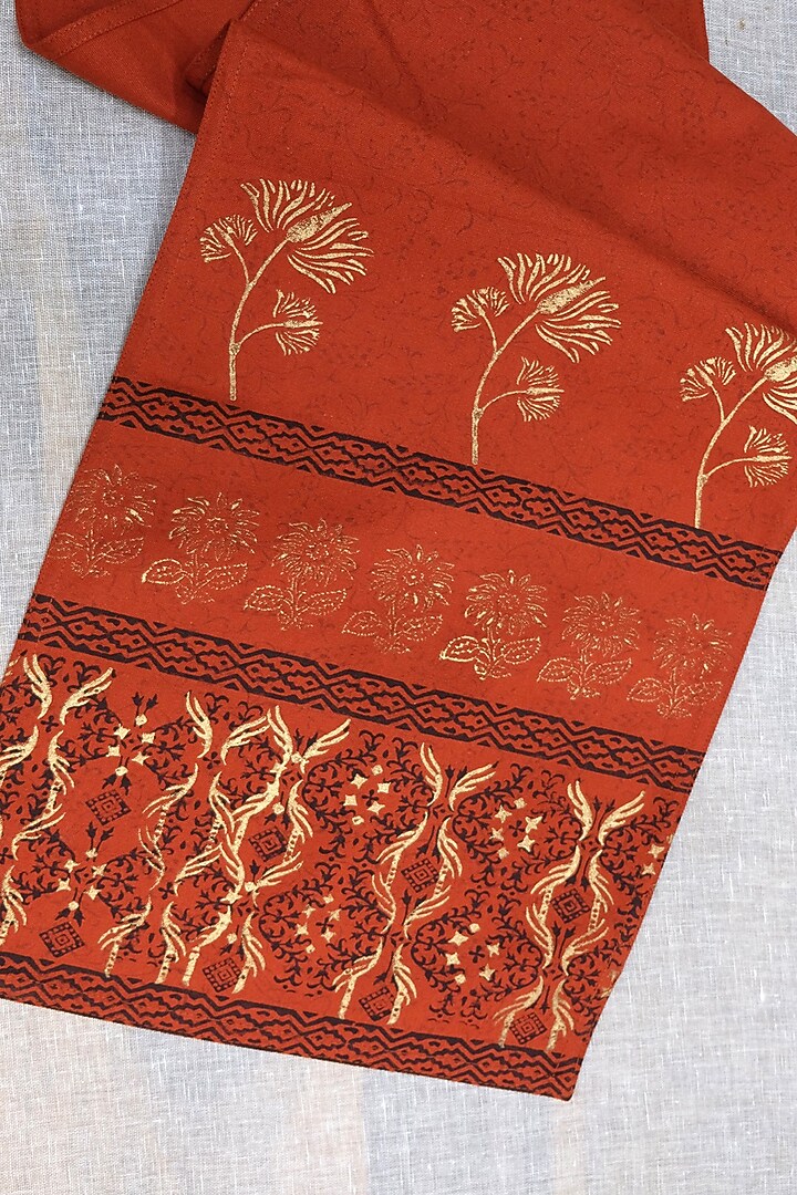 Burnt Orange & Gold Cotton Hand Block Printed Table Runner by Design Gaatha at Pernia's Pop Up Shop