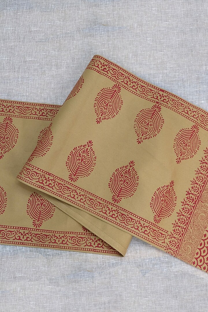 Beige & Maroon Cotton Hand Block Printed Table Runner by Design Gaatha at Pernia's Pop Up Shop