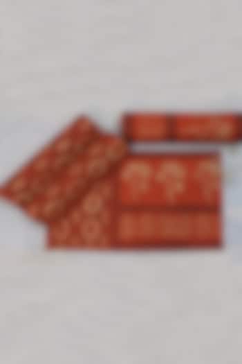 Burnt Orange & Gold Cotton Hand Block Printed Table Mat (Set Of 4) by Design Gaatha