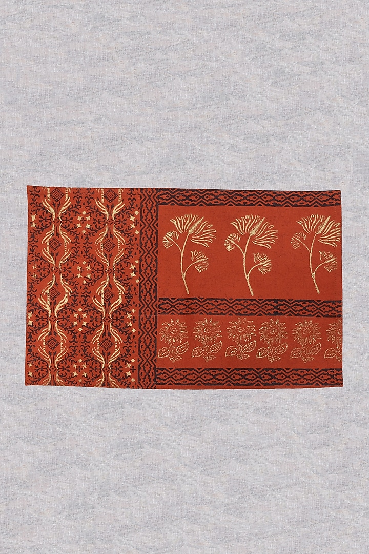 Burnt Orange & Gold Cotton Hand Block Printed Table Mat (Set Of 4) by Design Gaatha at Pernia's Pop Up Shop