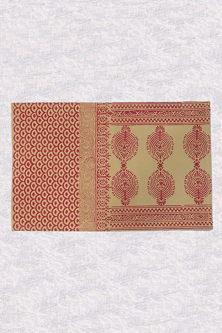 Beige & Maroon Cotton Canvas Hand Block Printed Table Mat (Set Of 4) by Design Gaatha at Pernia's Pop Up Shop