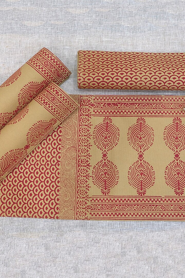 Beige & Maroon Cotton Canvas Hand Block Printed Table Mat (Set Of 4) by Design Gaatha at Pernia's Pop Up Shop