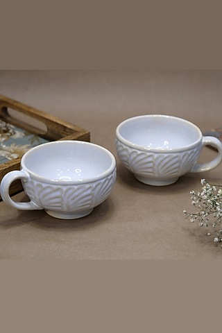 White Ceramic Bowls (Set Of 2) by Design Gaatha