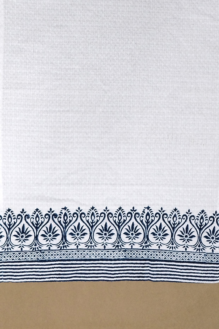 White & Indigo Cotton Stripes Hand Block Printed Hand Towel (Set Of 4) by Design Gaatha at Pernia's Pop Up Shop