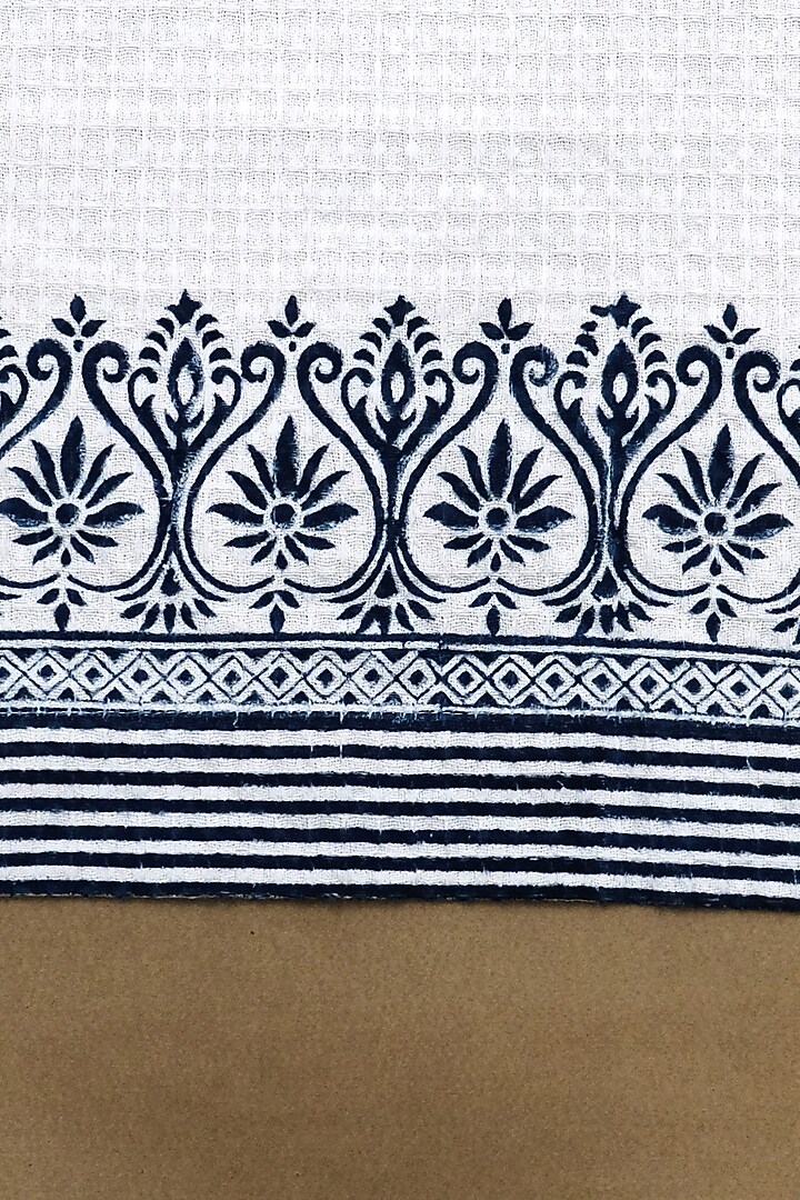 White & Indigo Cotton Stripes Hand Block Printed Hand Towel (Set Of 4) by Design Gaatha at Pernia's Pop Up Shop