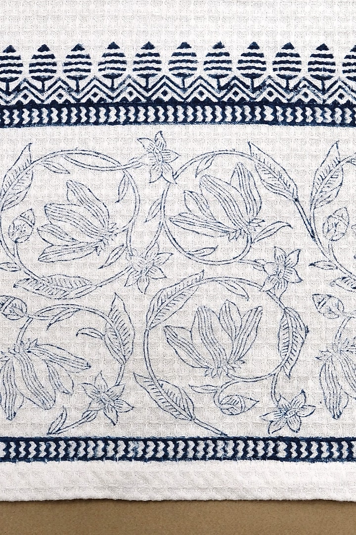 White & Indigo Cotton Stripes Hand Block Printed Hand Towel (Set Of 4) by Design Gaatha at Pernia's Pop Up Shop