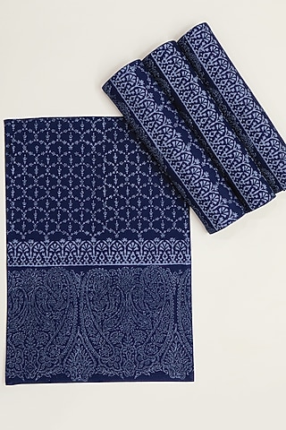 Navy & Grey Cotton Canvas Paisley Printed Table Mats by Design Gaatha