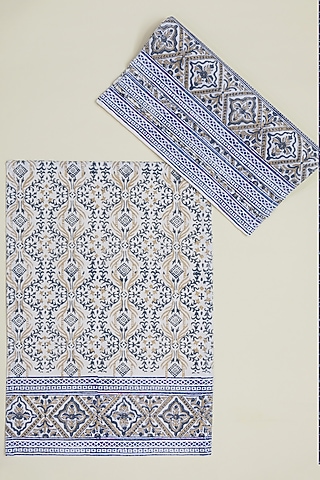 Cream Cotton Linen Printed Table Mats by Design Gaatha