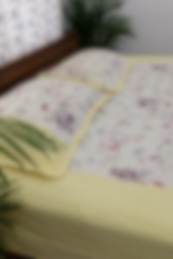 Yellow Cotton Floral Printed Bed Cover Set by Design Gaatha